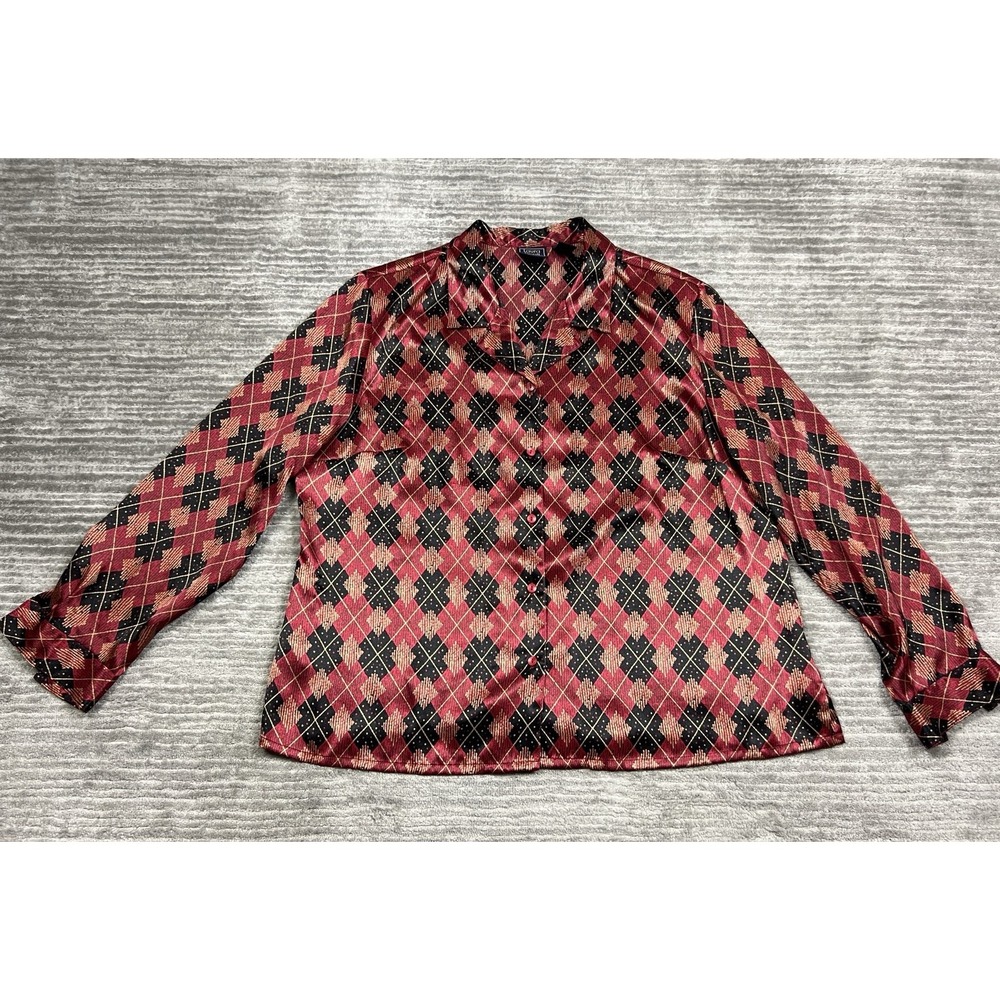 Laura Scott Top Womens 18W Red Polyester Button Up‎ Satin Padded Shoulders